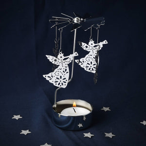 Silberner Teelicht-Spinner mit Weihnachtsengel
