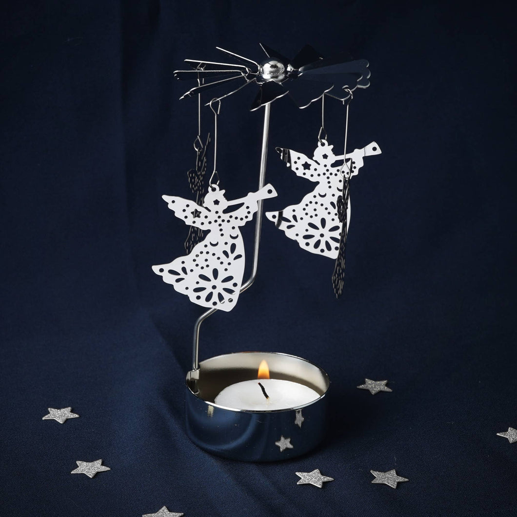 Silberner Teelicht-Spinner mit Weihnachtsengel