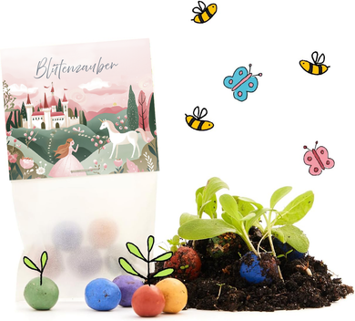 5er Blumenmurmeln im Pergaminbeutel - 