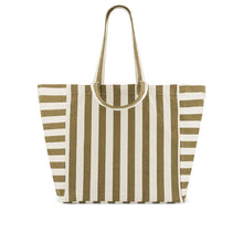 Laden Sie das Bild in den Galerie-Viewer, Baumwoll Shopper Olive-Greige Gestreift – Damen Strandtasche &amp; Canvas Tasche