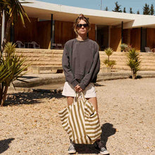 Laden Sie das Bild in den Galerie-Viewer, Baumwoll Shopper Olive-Greige Gestreift – Damen Strandtasche &amp; Canvas Tasche