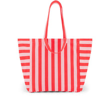 Laden Sie das Bild in den Galerie-Viewer, Gestreifter Baumwoll Shopper Tomato &amp; Candy Pink – Damen Strandtasche aus Canvas