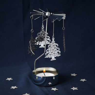 Silberner Teelicht-Spinner mit Weihnachtsbaum