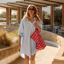 Laden Sie das Bild in den Galerie-Viewer, Baumwolltragetasche Orchidee &amp; Tomate – Gestreifter Shopper mit Washed Look