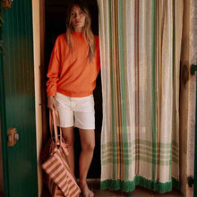 Laden Sie das Bild in den Galerie-Viewer, Gestreifte Baumwolltasche Karamell &amp; Erdbeer – Damen Shopper &amp; Strandtasche