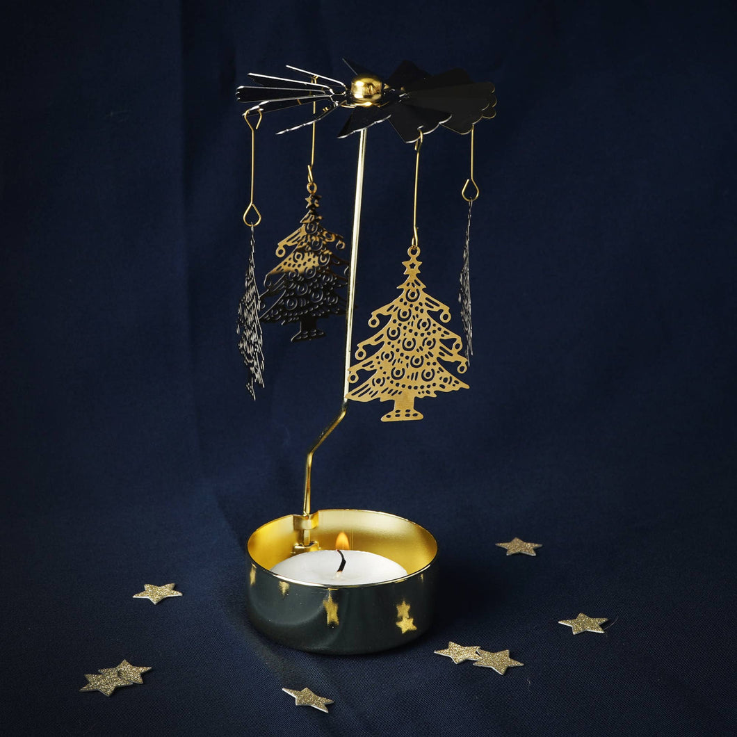 Teelicht-Spinner mit goldenem Weihnachtsbaum