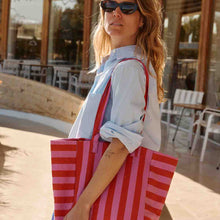 Laden Sie das Bild in den Galerie-Viewer, TASCHE ELISABETH STREIFEN ORCHIDEE / TOMATE