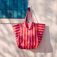Baumwolltragetasche Orchidee & Tomate – Gestreifter Shopper mit Washed Look