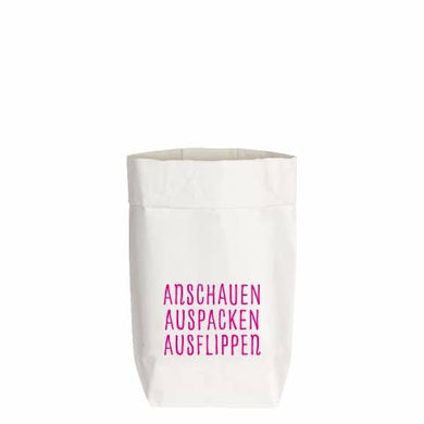 PaperBag weiss, ANSCHAUEN AUSPACKEN AUSFLIPPEN