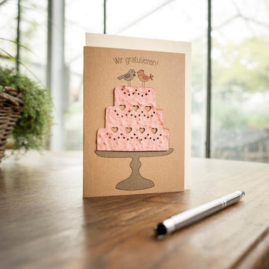 Saatgrusskarte - Wir gratulieren - Hochzeitstorte