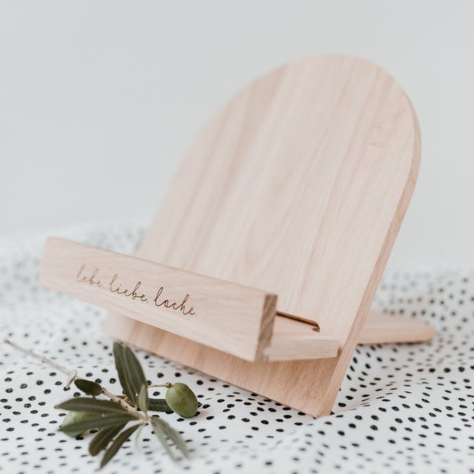 Buchständer - Lebe . Liebe . Lache - Eichenholz
