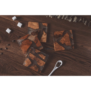 Kunstharz Untersetzer - handmade - mit Zedernholz - eckig