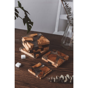 Kunstharz Untersetzer - handmade - mit Zedernholz - eckig