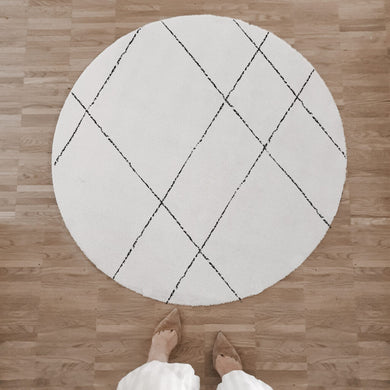 Runde waschbare Matte Lines Creme  Ø CA. 100 CM