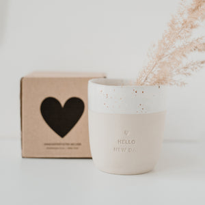 Steingut Becher - Tasse - Hello New Day - handmade