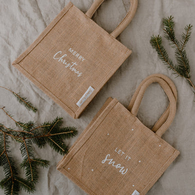 Mini Jute Shopper - Merry Christmas - Let it snow
