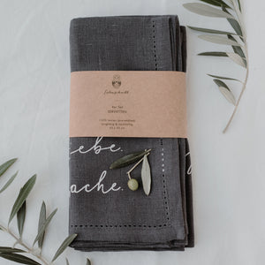 Leinen Servietten "Lebe Liebe Lache" im 4er Set